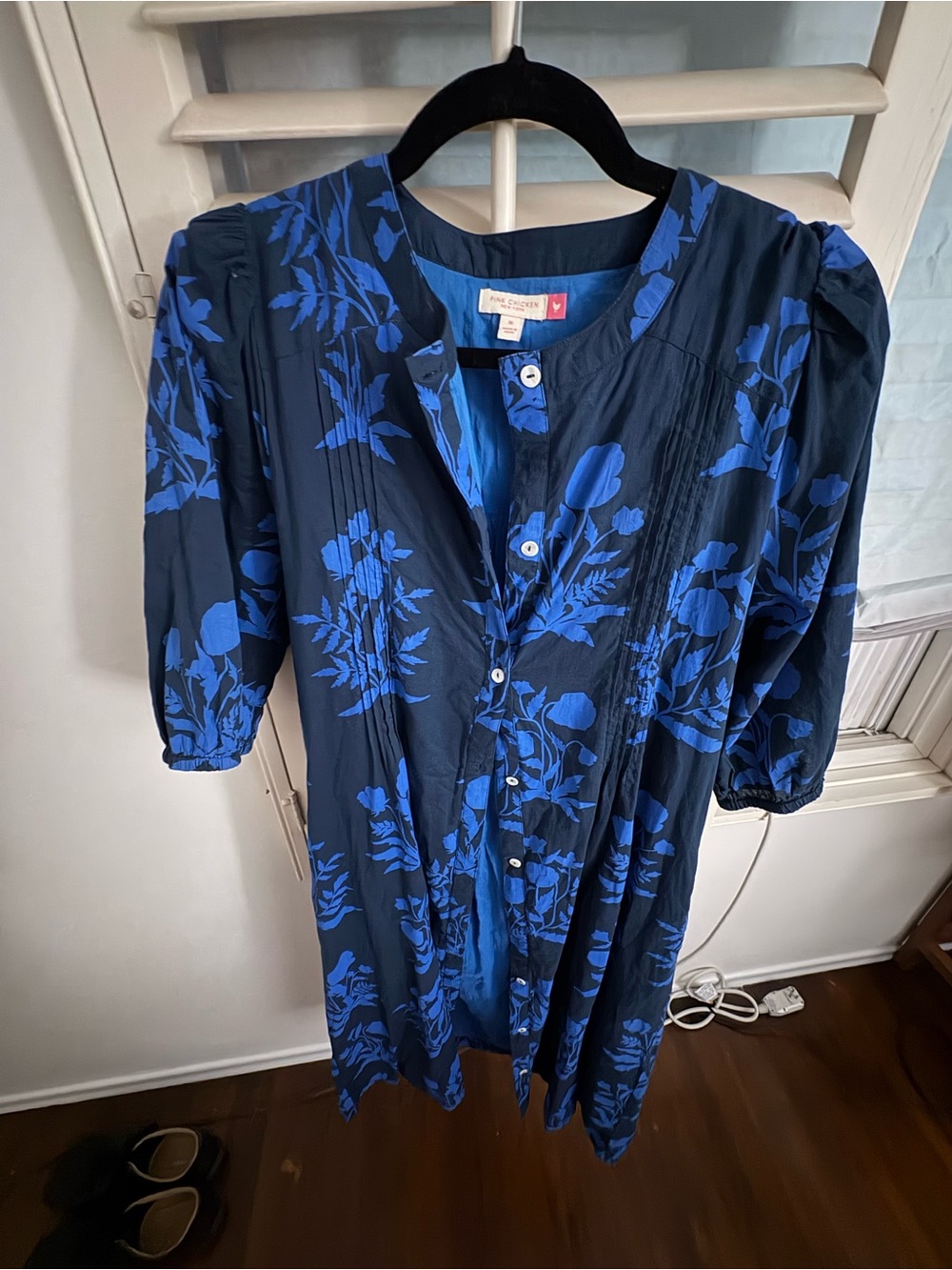Pink Chicken Blue Floral Button-Front Women’s Dress fully lined